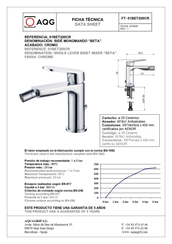 Смеситель AQG Beta 01BET200CR на биде хром - фото 2
