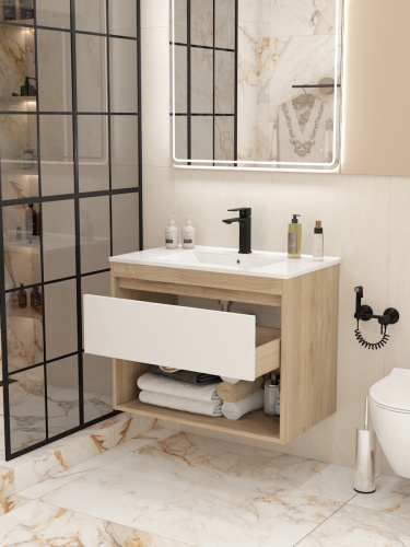 Тумба под раковину Teymi Vitra T60405 80х46х50 подвесная цвет дуб - фото 4