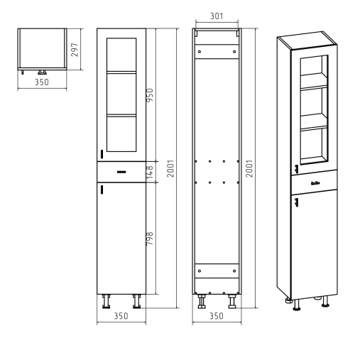 Шкаф-пенал Misty Урал Э-Ура0503501-01П 35х30х190 напольный - фото 3
