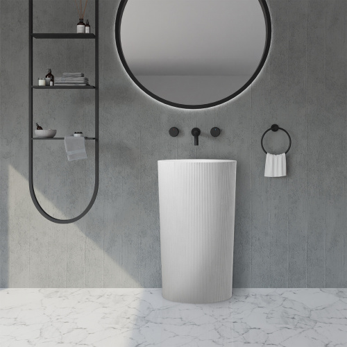 Раковина из искусственного камня Abber STEIN AS2501-H 50х50 напольная цвет белый матовый без отверстий под смеситель - фото 2