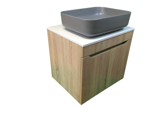 Тумба с раковиной Sintesi STL.W7021_SIN-LVB-APP-409GM 60х55х50 подвесная цвет белый/коричневый/темно-серый - фото 2