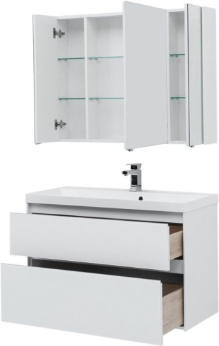 Комплект мебели: тумба с раковиной + зеркало-шкаф Aquanet Гласс 00240468 100x45x141 напольный/подвесной цвет белый - фото 5