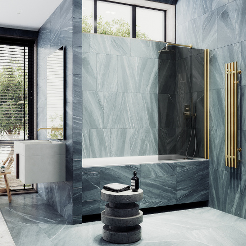 Душевая шторка на ванну Maybah Glass MGV-623-3 80х140 стекло тонированное профиль золото глянцевое ориентация универсальная - фото 3