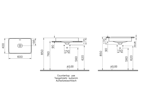 Раковина из сантехнического фарфора Vitra Metropole 7535B003-0673 60х40 накладная цвет белый без отверстий под смеситель - фото 3