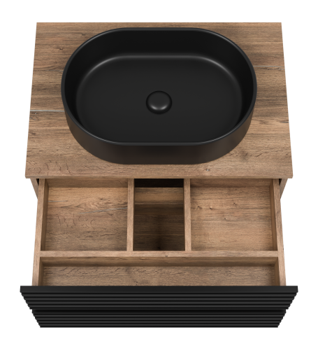 Тумба под раковину Brevita Dakota DAK-09070-19/02-2Я 70х48х43 подвесная цвет черный/коричневый - фото 5