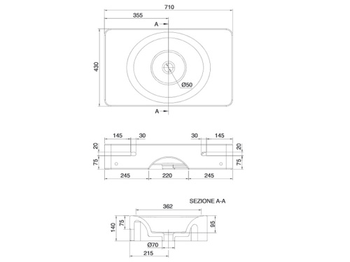 Раковина из санфаянса Scarabeo Fuji 6002 71х43 подвесная цвет белый - фото 3