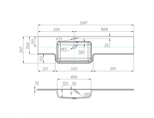 Раковина из литьевого мрамора Aquaton Hotel 1A709631PI01L 140х41 подвесная цвет белый - фото 2
