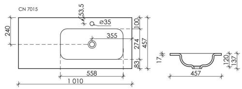 Раковина из сантехнического фарфора Ceramica Nova GRACE CN7015 100х50 накладная цвет белый 1 отверстие под смеситель - фото 4