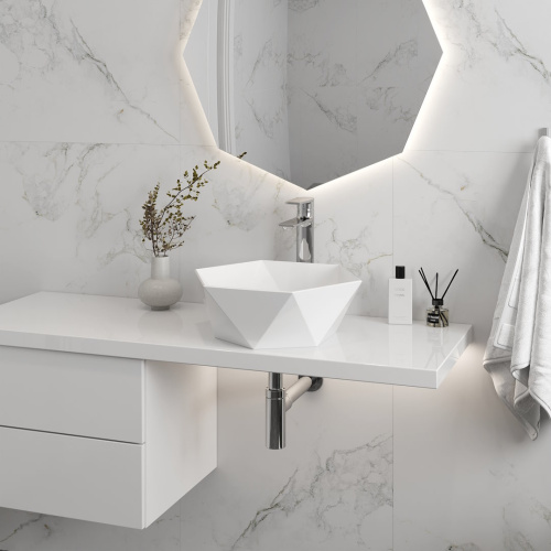 Раковина из сантехнического фарфора Teymi Diamond T51105 48х42 накладная цвет белый без отверстий под смеситель - фото 3