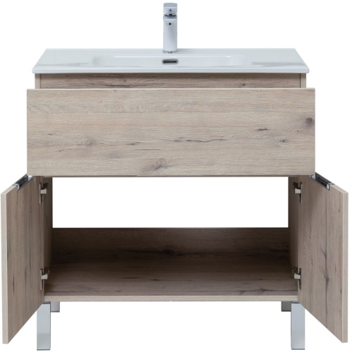 Комплект мебели: тумба с раковиной + зеркало-шкаф Aquanet Алвита New 00274217 81x47x170 напольный цвет коричневый - фото 4