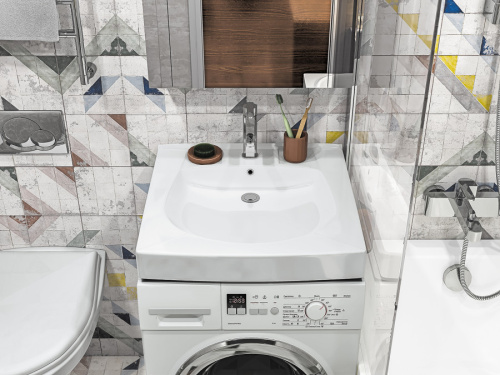 Раковина из сантехнического фарфора Santek Пилот 1WH110572 62х60 над стиральной машиной цвет белый - фото 5