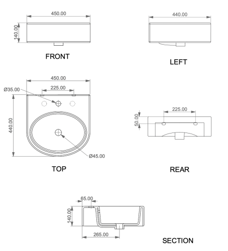 Раковина керамическая GSG Ceramic Design Like LKLAVBW45003 45х44 подвесная цвет черный матовый 1 отверстие под смеситель - фото 2