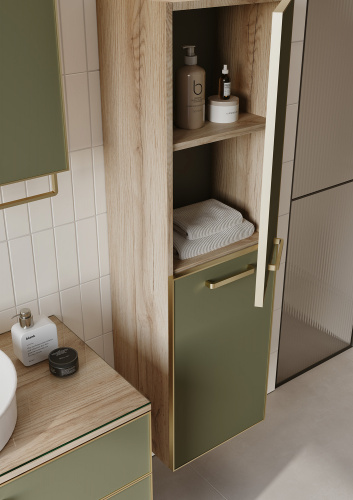 Шкаф-пенал Orka Salerno 3005748 40х32х138 подвесной цвет зеленый матовый/светло-коричневый - фото 4