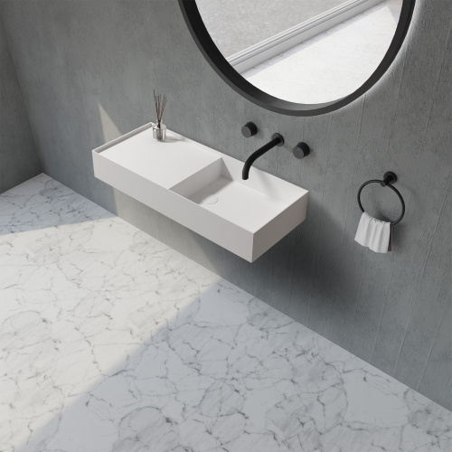 Раковина из искусственного камня Abber STEIN AS2648 80х36 подвесная цвет белый матовый без отверстий под смеситель - фото 2