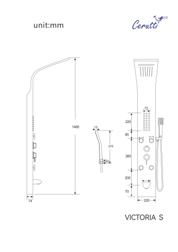 Душевая панель Cerutti SPA CT9976 прямоугольная настенная - фото 3