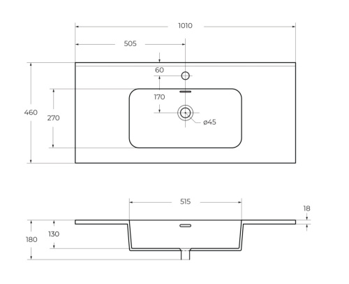 Раковина керамическая Cezares 50200 101х47 подвесная цвет белый 1 отверстие под смеситель - фото 2