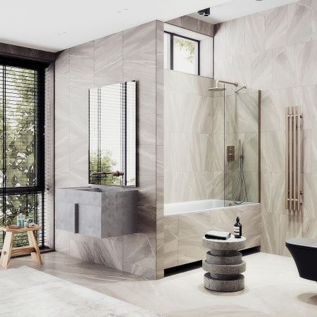 Душевая шторка на ванну Maybah Glass MGV-63-2ш 70х140 стекло прозрачное профиль бронза ориентация универсальная