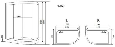 Душевая кабина Timo Comfort T-8802RF 120х85 асимметричная с крышей ориентация правая