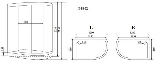 Душевая кабина Timo Comfort T-8802LF 120х85 асимметричная с крышей ориентация левая - фото 2
