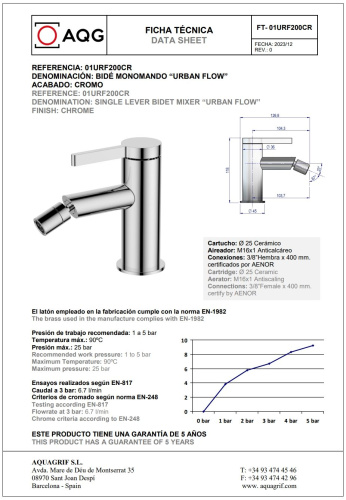 Смеситель AQG Urban Flow 01URF200CR на биде хром - фото 2