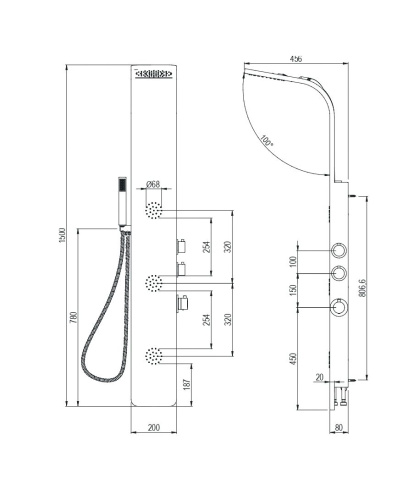 Душевая панель AQG 18NOI05NG настенная круглая - фото 2