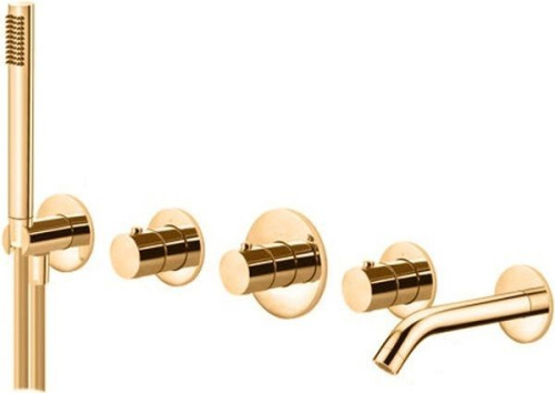 Смеситель для ванны с душем Paffoni Modular Box MDE001HG настенный золото с термостатом