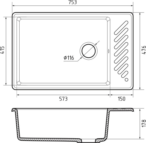 Кухонная мойка Granfest Quarz 51 песочный 75х48 цвет бежевый поверхность матовая - фото 3