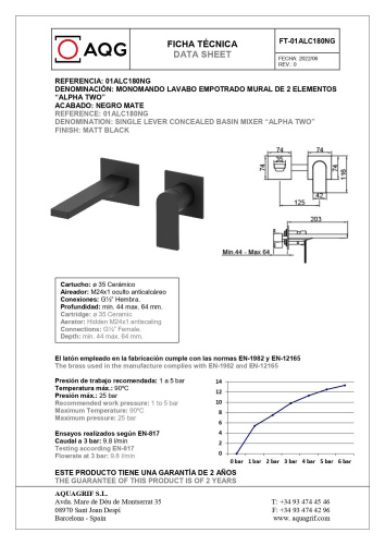 Смеситель AQG Alpha 01ALC180NG встраиваемый в стену черный матовый - фото 2
