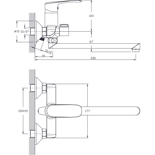 Смеситель для ванны Rush Gozo GZ3735-51 настенный хром - фото 2