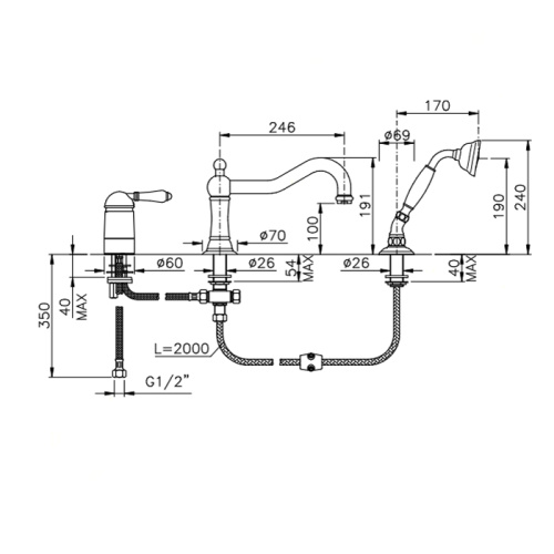 Смеситель Nicolazzi El Capitan 3449BZ75 на борт ванны бронза - фото 2