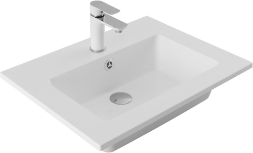 Раковина из литьевого мрамора Aquanet Текла 00328984 61х46 полувстраиваемая цвет белый 1 отверстие под смеситель - фото 2