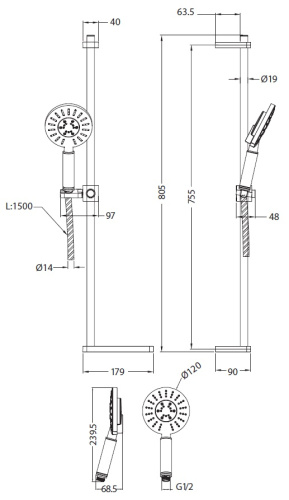 Душевой гарнитур Creavit SH463 настенный хром - фото 2