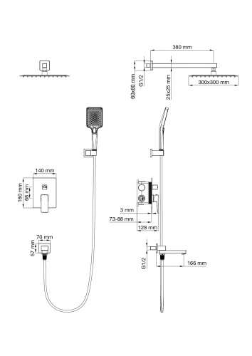 Душевая система Wonzon & Woghand Cube 2.0 WW-88087068-BG встраиваемая в стену цвет золото - фото 2