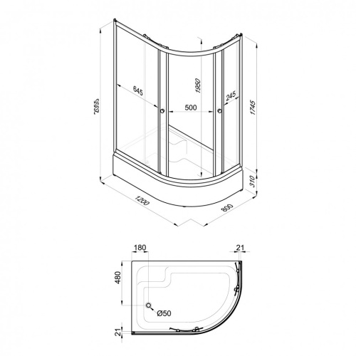 Душевой уголок Тритон Коралл Щ0000068951 120х80 стекло прозрачное с узором профиль белый с поддоном - фото 4