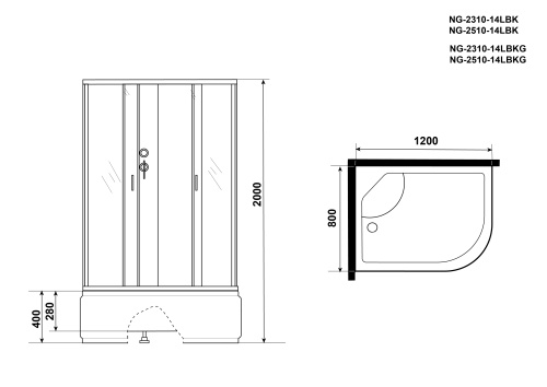 Душевая кабина Niagara Classic 25101434LBK 120х80 асимметричная без крыши ориентация левая - фото 4