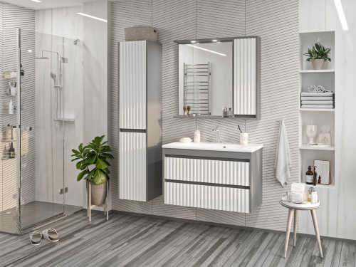 Зеркало-шкаф Brevita Balaton BAL-04090-01-01П 88х14х80 подвесной цвет белый/серый - фото 5