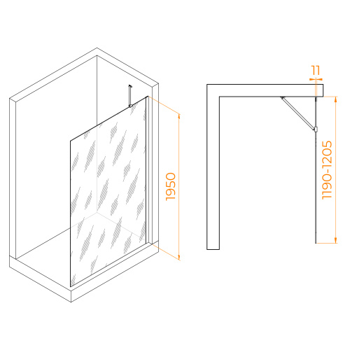 Душевая перегородка RGW Walk In 351010212-24 120х195 стекло матовое профиль черный - фото 2