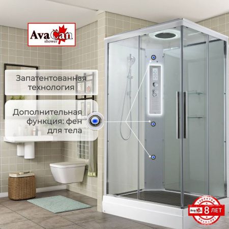 Душевая кабина AvaCan K K2090LED 90х90 прямоугольная с крышей ориентация универсальная