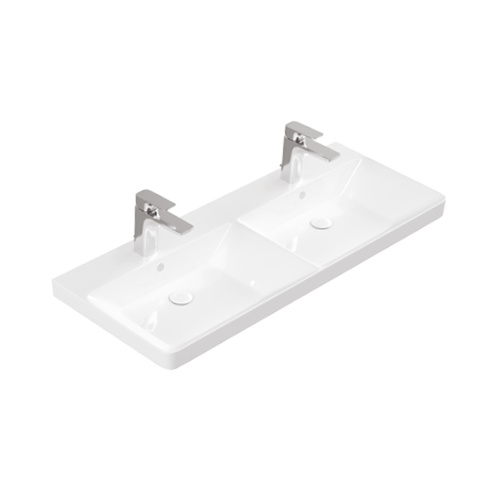 Раковина керамическая Dreja Luxury 11120-KL 120х46 подвесная цвет белый 2 отверстия под смеситель - фото 2