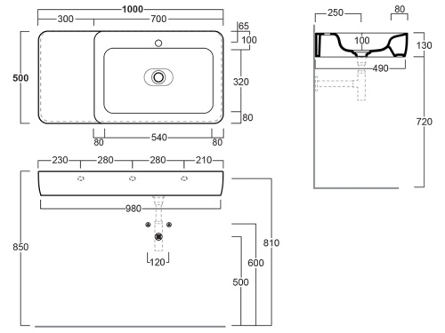 Раковина из санфаянса Simas HE 12 bia 100х50 подвесная цвет белый глянцевый - фото 3