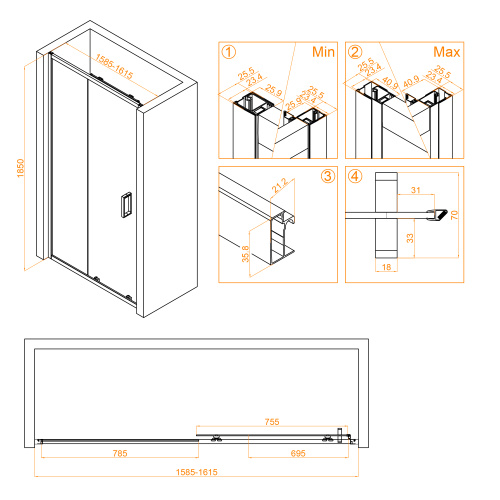 Душевая дверь RGW Classic 32091416-11 160х185 стекло прозрачное профиль хром глянцевый - фото 3