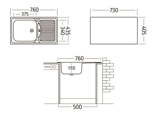 Кухонная мойка Ukinox Классика CLM760.435 --W6K 2L 44х76 цвет нержавеющая сталь поверхность матовая - фото 3