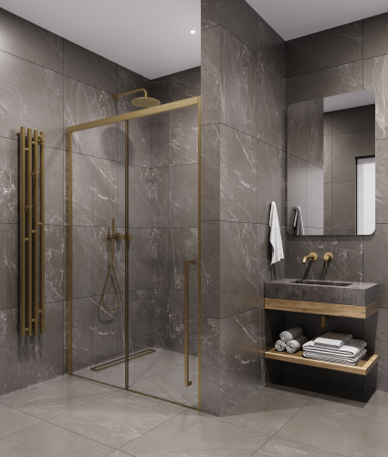 Душевая дверь Timo T54R 140х200 стекло прозрачное профиль золото матовое - фото 2