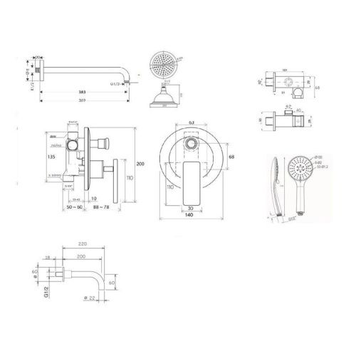 Душевая система Bronze de Luxe A800/9143-3 встраиваемая в стену цвет хром - фото 3