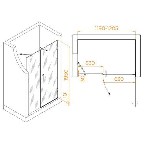 Душевая дверь RGW Hotel 350601212-14 120х195 стекло прозрачное профиль черный - фото 5