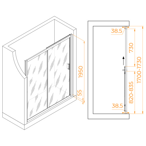 Душевая дверь RGW Passage 350801617-11 170х195 стекло прозрачное профиль хром глянцевый - фото 3