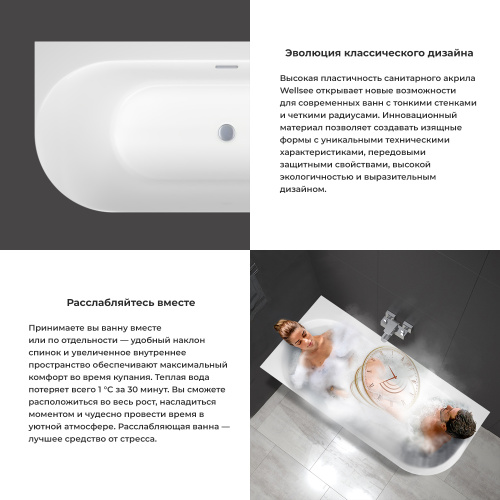 Ванна акриловая Wellsee Collaro 289104000 180х80 пристенная асимметричная с ножками - фото 5
