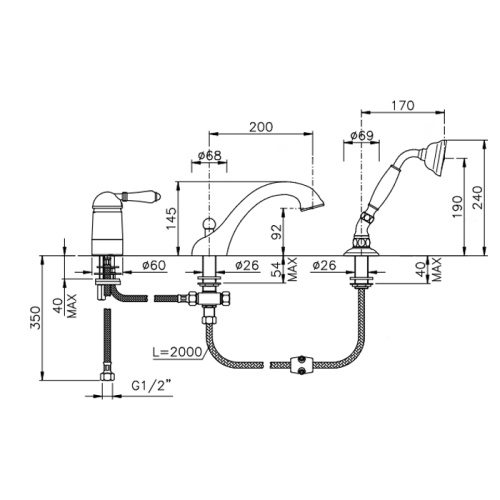 Смеситель Nicolazzi Petit Mont Blanc 3414BZ76 на борт ванны бронза - фото 2