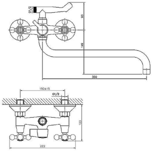 Cмеситель для ванны и душа Haiba HB2619-2 настенный хром - фото 3