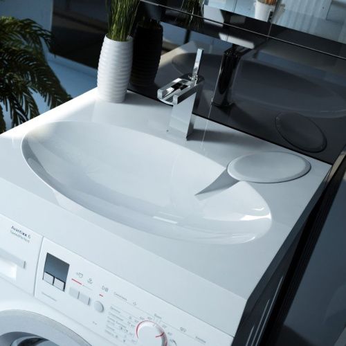 Раковина из искуственного мрамора Reflexion Alpha RF6055AL 55x60 над стиральной машиной цвет белый 1 отверстие под смеситель - фото 2